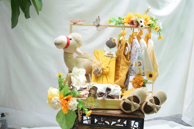 Sunflower-themed baby gifting from a previous project